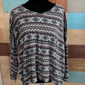 Cherish Gray, Cream & Red Patterned Long Sleeve Top